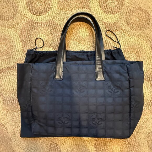 Chanel Travel Line Black Logo Embossed Nylon Tote Bag - Excellent Condition - Picture 1 of 5